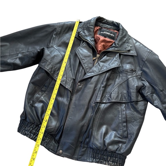 Gianni Ferrara Leather Jacket Men Size Large Black Full Zip Lined - Picture 9 of 10